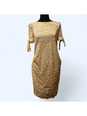 Pink Blush Lace Bodycon Midi Dress Beige Cream Romantic Cottagecore Size medium